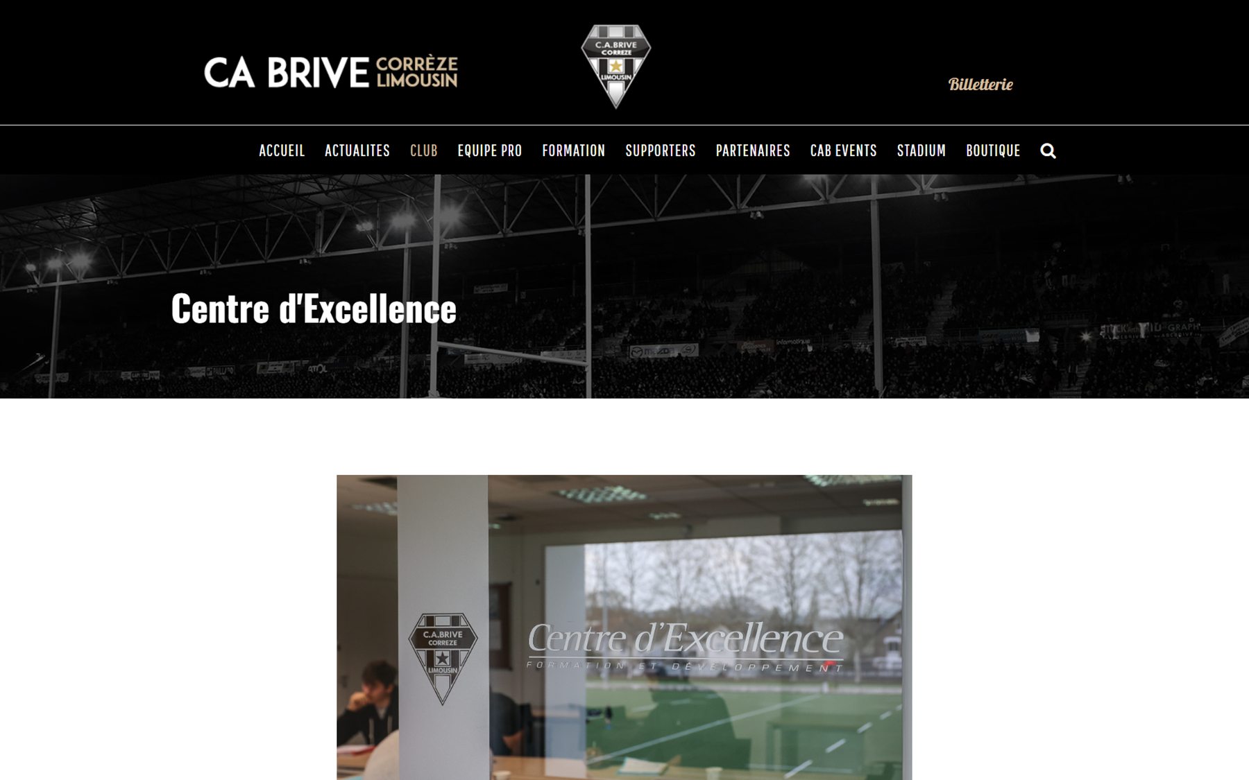 Page d'accueil du Centre d'Excellence du CA Brive